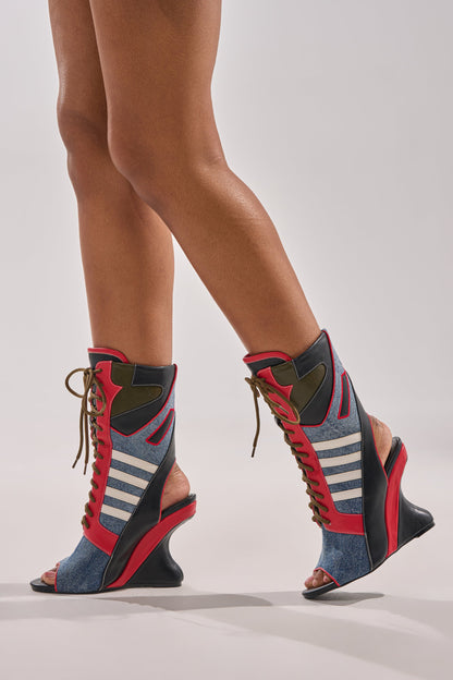 AKIRA GOLD MAYWEATHER MULTI SPORTY LOOK WEDGE BOOTIE