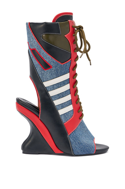 AKIRA GOLD MAYWEATHER MULTI SPORTY LOOK WEDGE BOOTIE