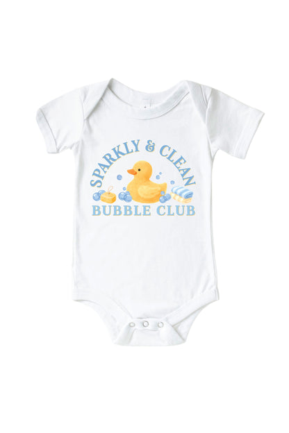 Bubble Club Blue Graphic Bodysuit & Kids Tee | White