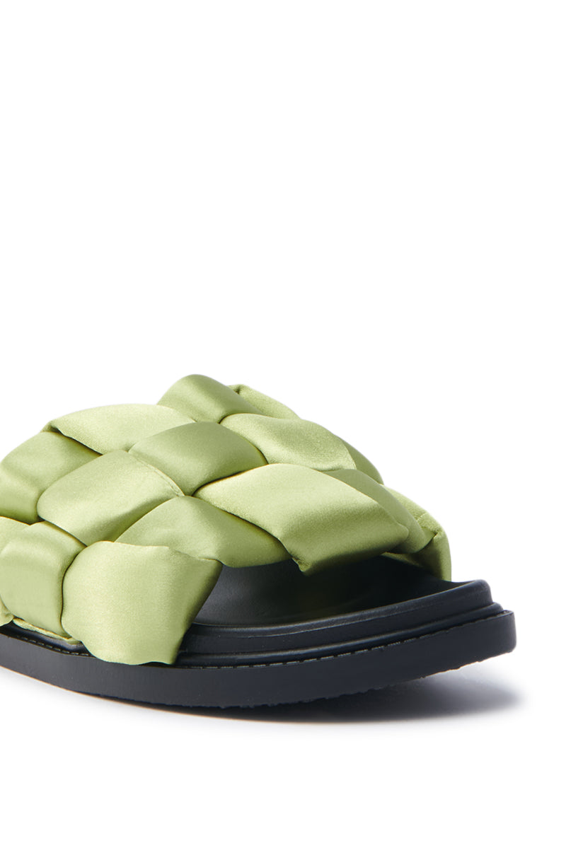 AKIRA REIGNS OLIVE BRAIDED PUFF SLIP ON SANDAL