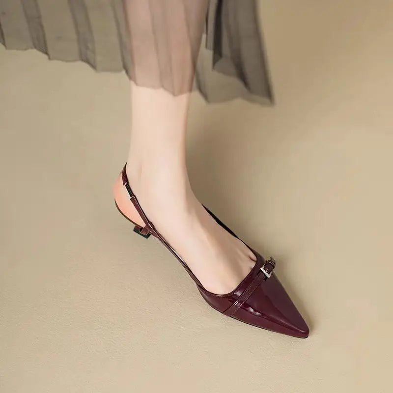 2024 Pointed Toe Sexy Mid Heels Party Shoes Women Sandals Designer Summer Brand Pumps Slingback Casual Shoes Dress Slippers