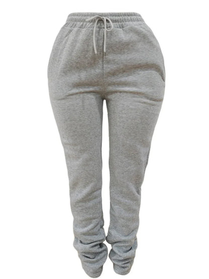 LW Plus Size Plain Pocket Sweatpants Mid Waist Drawstring Ruched Women Pants Stacked Trousers Sporty Casual Daily Bottoms