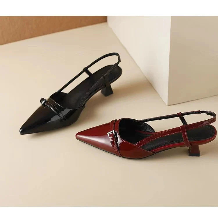 2024 Pointed Toe Sexy Mid Heels Party Shoes Women Sandals Designer Summer Brand Pumps Slingback Casual Shoes Dress Slippers