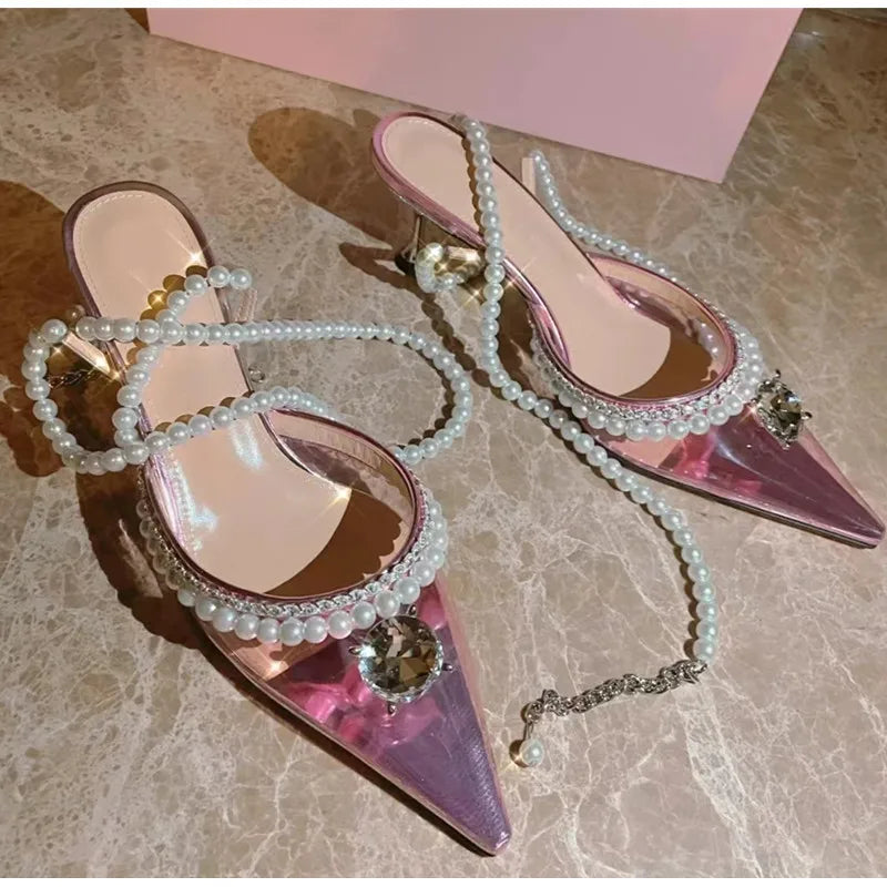 Clearance!!! Luxury Rhinestones Transparent PVC High quality Women Pumps Sandals Fashion Summer Stiletto High heels Party Shoes