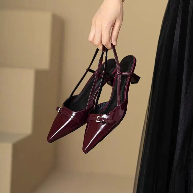 2024 Pointed Toe Sexy Mid Heels Party Shoes Women Sandals Designer Summer Brand Pumps Slingback Casual Shoes Dress Slippers