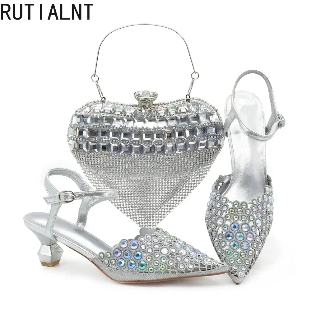 Hot Selling Pointed Toe Ladies Shoes Matching Bag Set for Nigeran Wedding Party Pumps Shoes for Women 2025 Designer Luxury