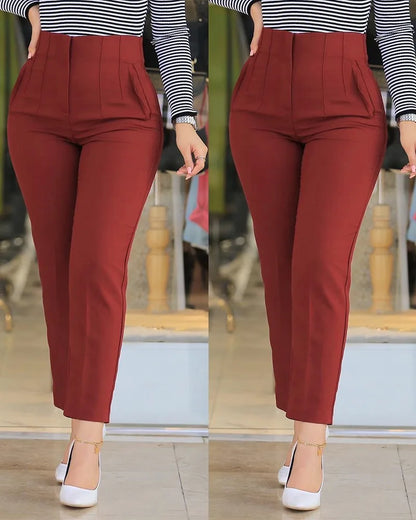Elegant High Waist Cropped Work Pants for Women Black All-Match Daily Office Formal Wear Fashion Women's Trousers Slim Pants