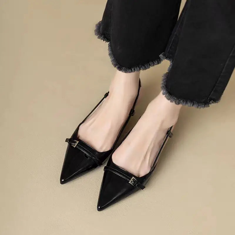 2024 Pointed Toe Sexy Mid Heels Party Shoes Women Sandals Designer Summer Brand Pumps Slingback Casual Shoes Dress Slippers