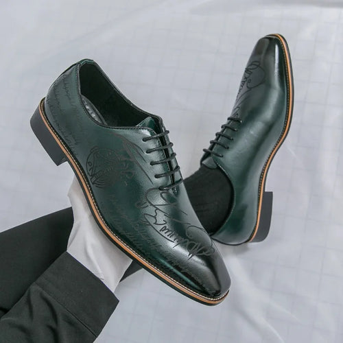 Men's Casual Leather Shoes Large Size New Style Pointed Toe Fashion Trend Carving Glossy Surface Leather Shoes Rubber Sole