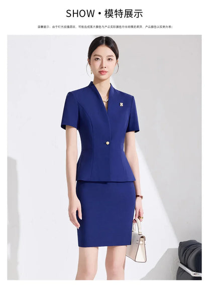 NAVIU Women Formal Suits 2 Pieces Sets Elegant Professional Slim Short Sleeve Blazer And Pants Office Ladies Summer Work Wear