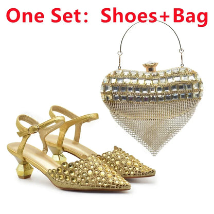 Hot Selling Pointed Toe Ladies Shoes Matching Bag Set for Nigeran Wedding Party Pumps Shoes for Women 2025 Designer Luxury