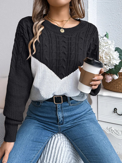 New Autumn Winter Color-blocking Lantern Sleeve Fashion Knitted Pullover Sweater Jersey Invierno Mujer Sweaters Womens Top Femme