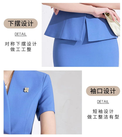 NAVIU Women Formal Suits 2 Pieces Sets Elegant Professional Slim Short Sleeve Blazer And Pants Office Ladies Summer Work Wear