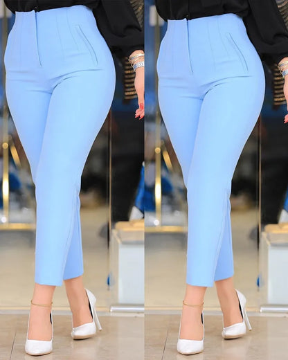 Elegant High Waist Cropped Work Pants for Women Black All-Match Daily Office Formal Wear Fashion Women's Trousers Slim Pants