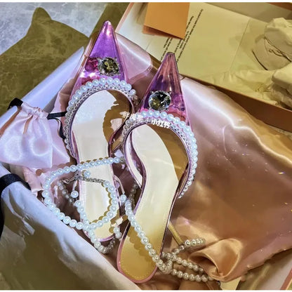 Clearance!!! Luxury Rhinestones Transparent PVC High quality Women Pumps Sandals Fashion Summer Stiletto High heels Party Shoes