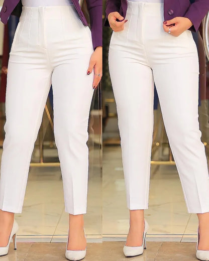Elegant High Waist Cropped Work Pants for Women Black All-Match Daily Office Formal Wear Fashion Women's Trousers Slim Pants