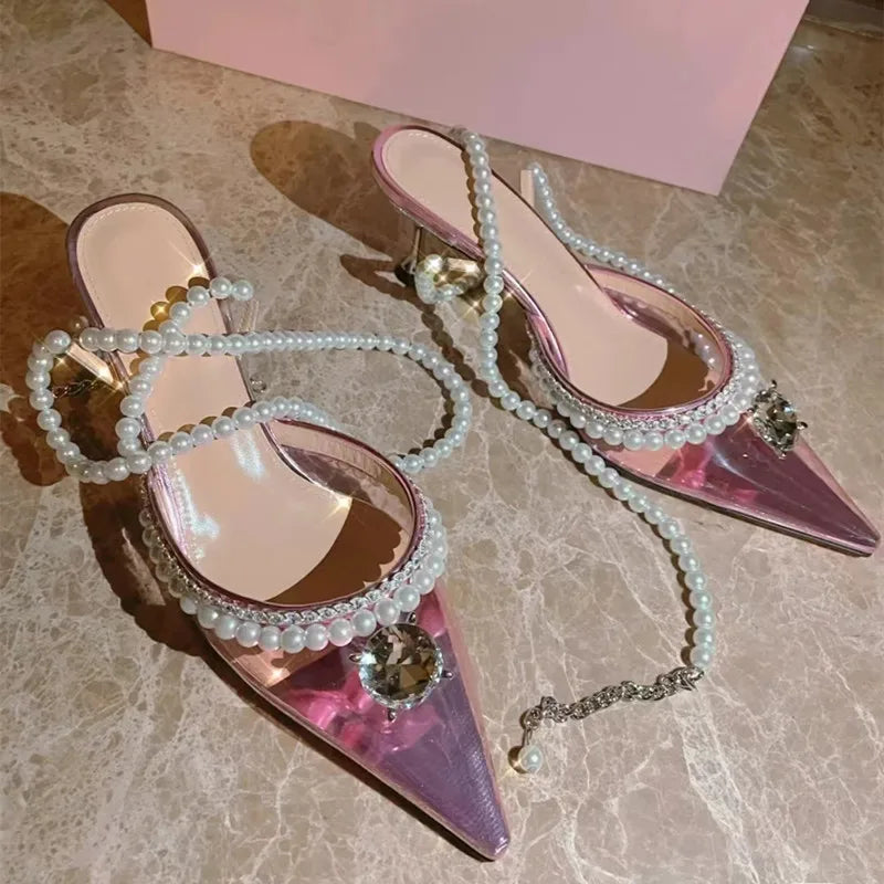 Clearance!!! Luxury Rhinestones Transparent PVC High quality Women Pumps Sandals Fashion Summer Stiletto High heels Party Shoes