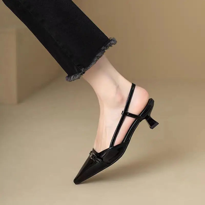 2024 Pointed Toe Sexy Mid Heels Party Shoes Women Sandals Designer Summer Brand Pumps Slingback Casual Shoes Dress Slippers