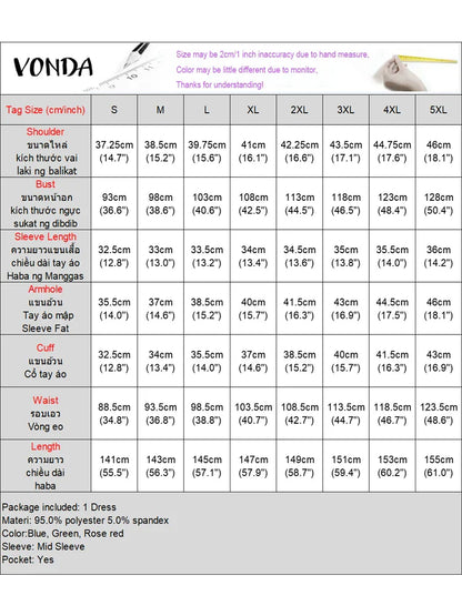 Plus Size Women Bohemian Maxi Dress 2025 Summer Printed Long Sundress VONDA Beach Party Vestidos Half Sleeve Casual Loose Robe