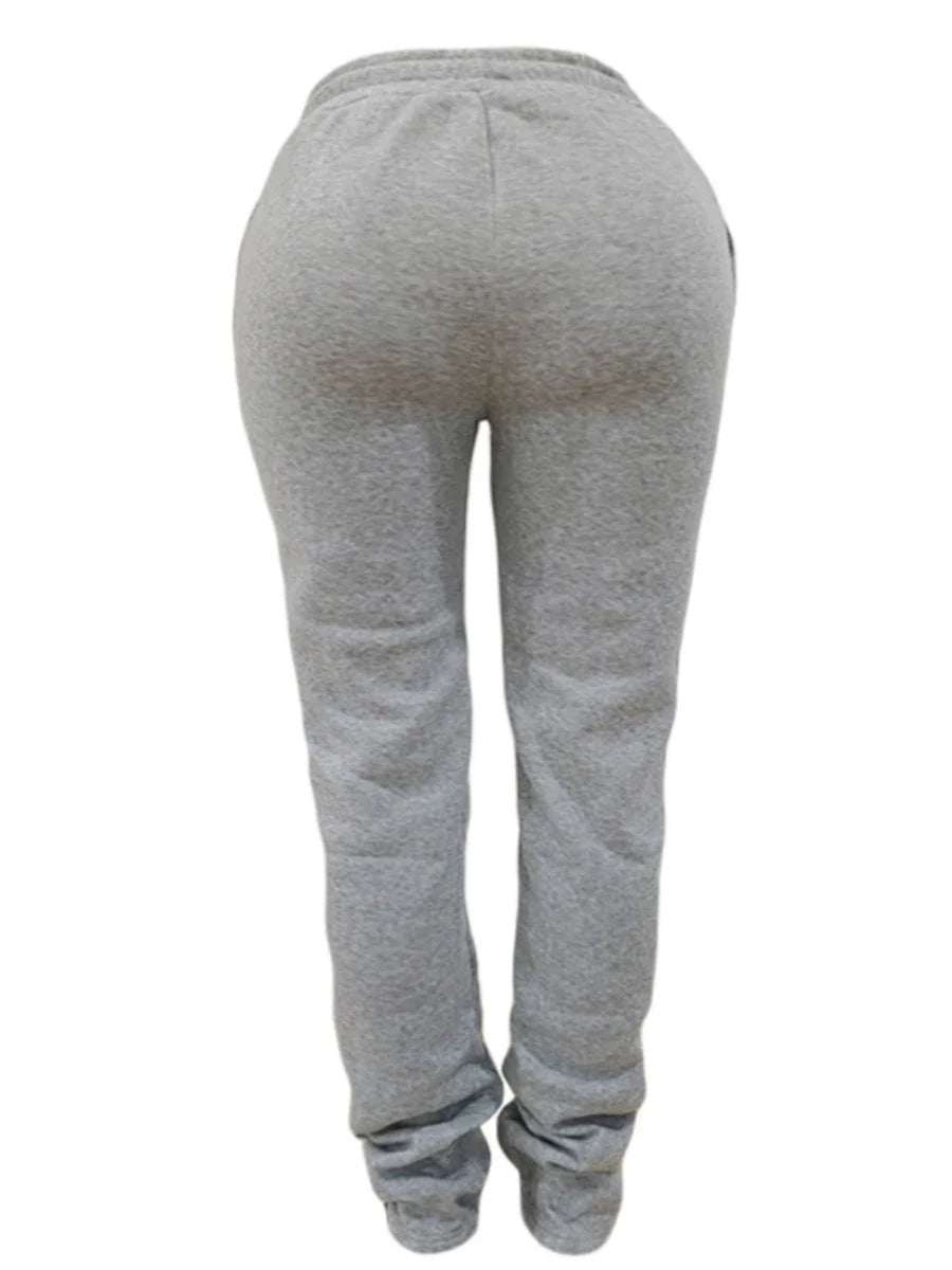 LW Plus Size Plain Pocket Sweatpants Mid Waist Drawstring Ruched Women Pants Stacked Trousers Sporty Casual Daily Bottoms