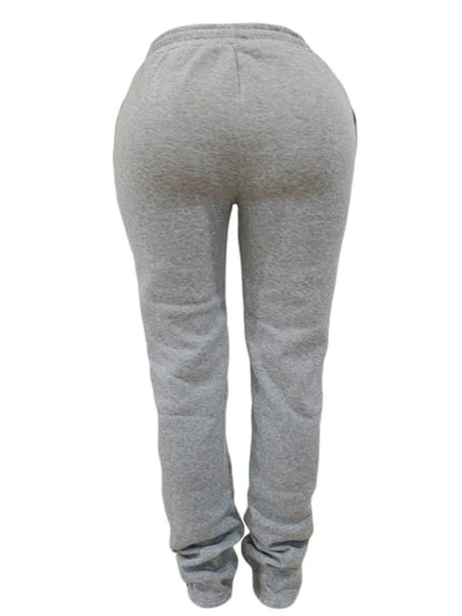 LW Plus Size Plain Pocket Sweatpants Mid Waist Drawstring Ruched Women Pants Stacked Trousers Sporty Casual Daily Bottoms