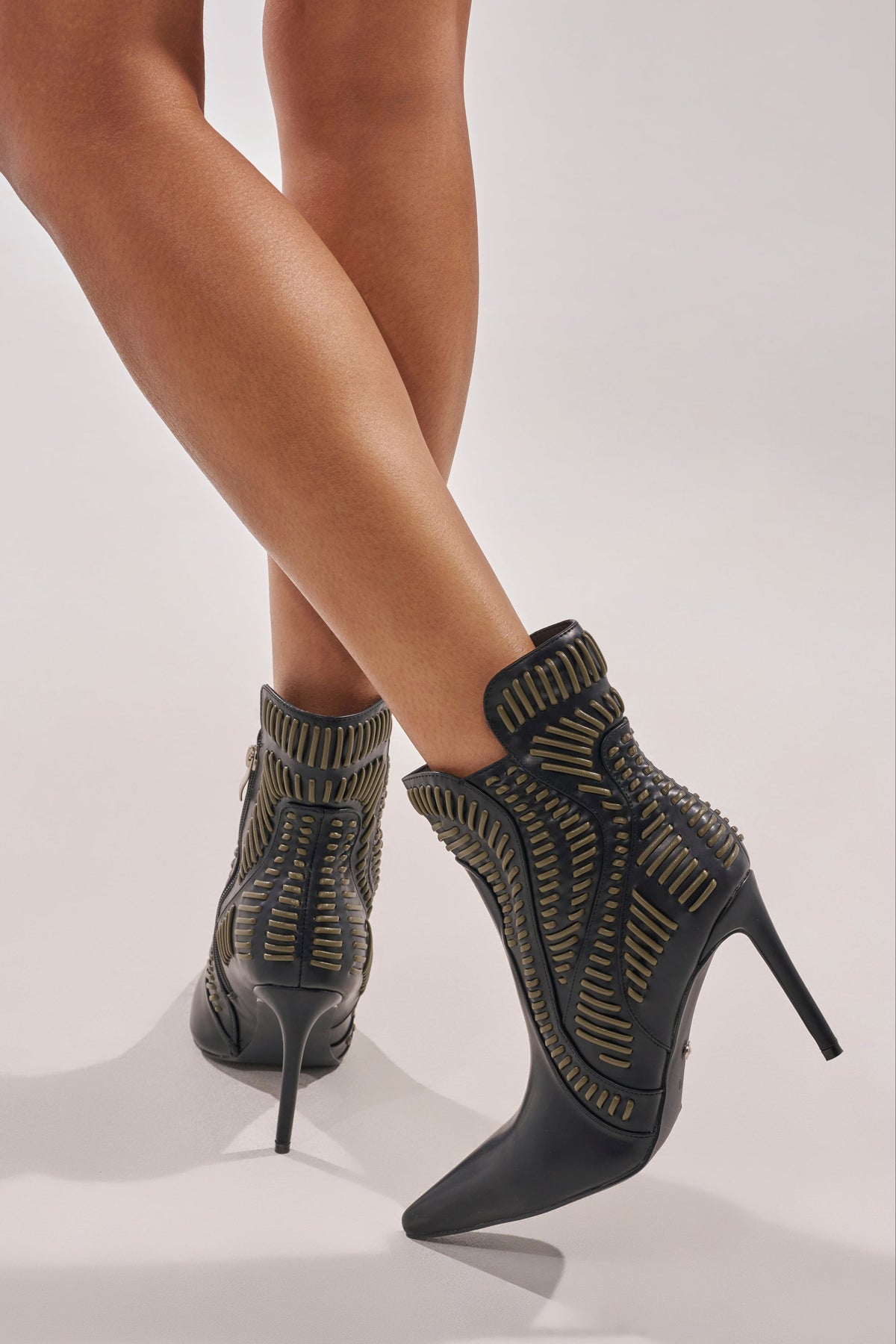 AKIRA GOLD WEAVER BLACK AND OLIVE BOOTIE