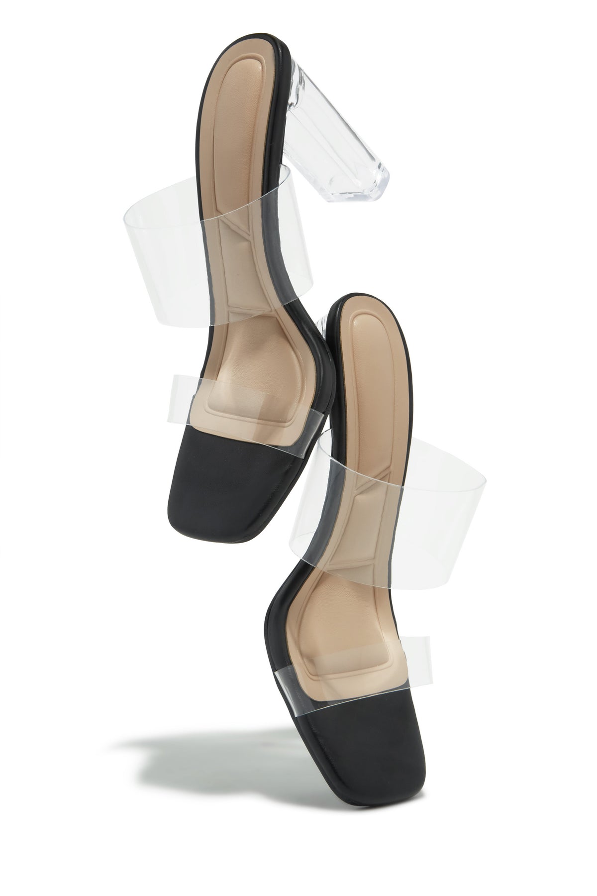 Jordana Clear Strap Mule Heels - Black