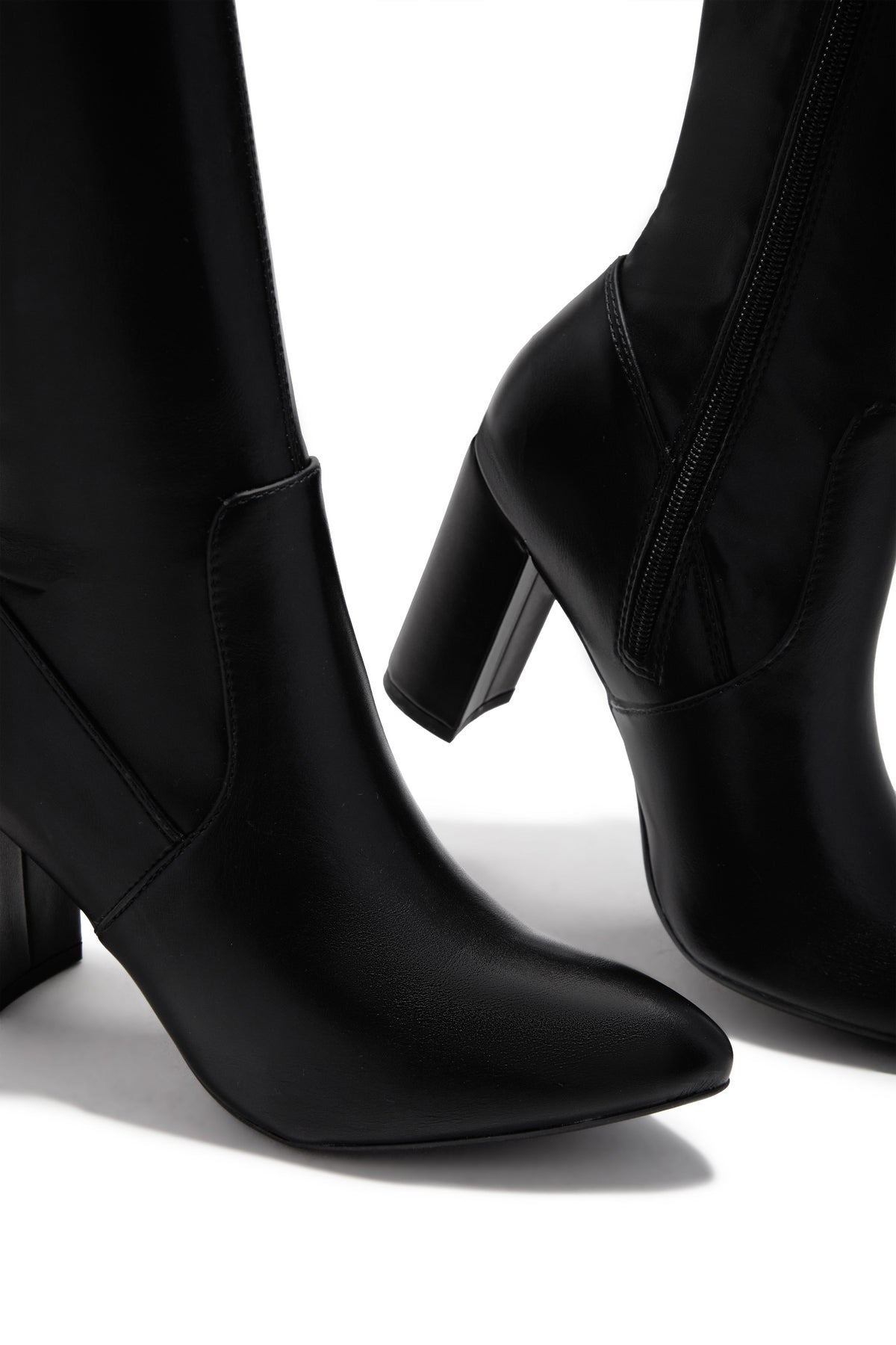 Adeline Chunky Heel Over The Knee Boots - Black