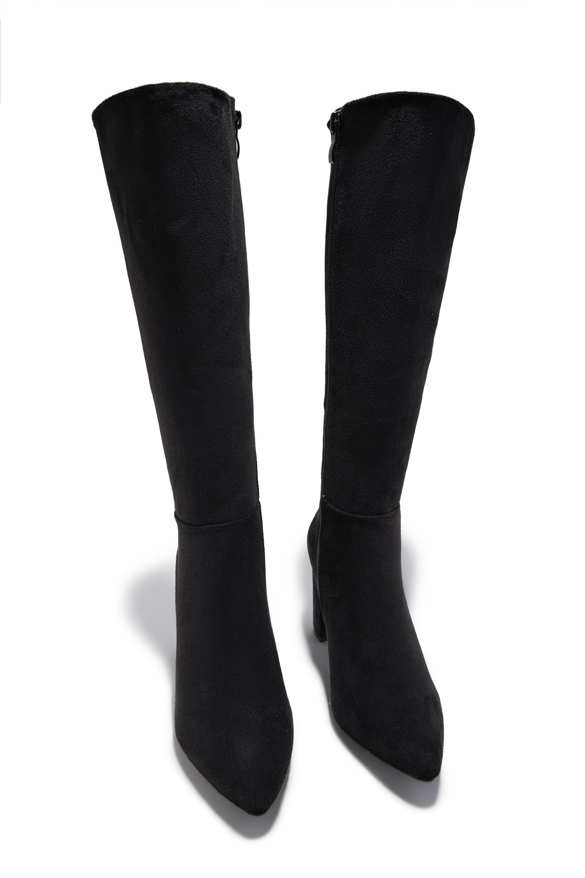 Fine Time Block Heel Knee High Boots - Black Suede