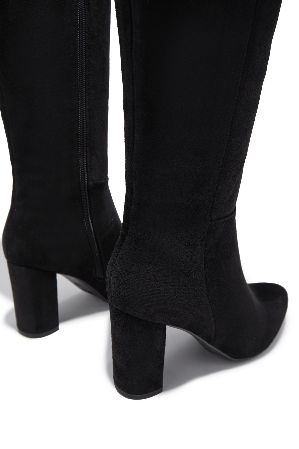Fine Time Block Heel Knee High Boots - Black Suede