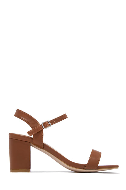 Deryna Ankle Strap Block Heels - Nude