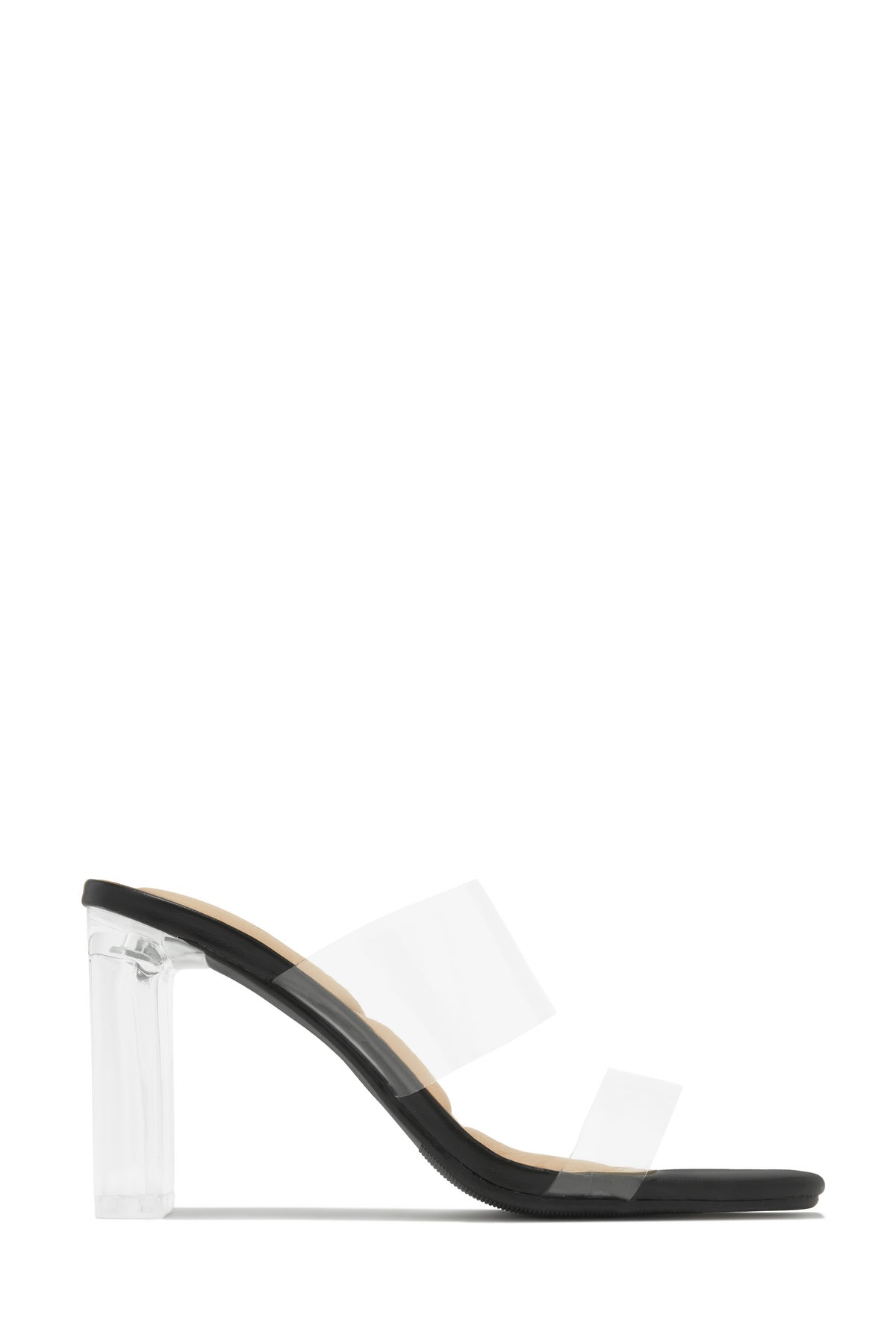 Jordana Clear Strap Mule Heels - Black