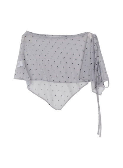 Asymmetric Polka Dot Mesh Wrap Mini Skirt CS524