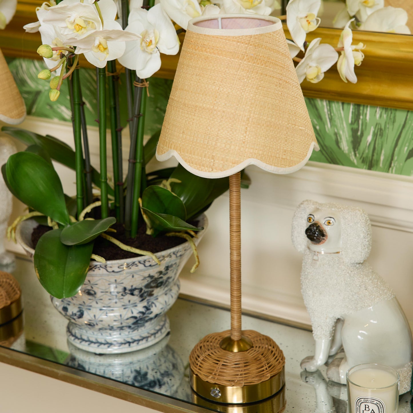Rattan Ida Rechargeable Lamp with Grasscloth Shade (18cm)