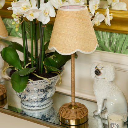 Rattan Ida Rechargeable Lamp with Grasscloth Shade (18cm)