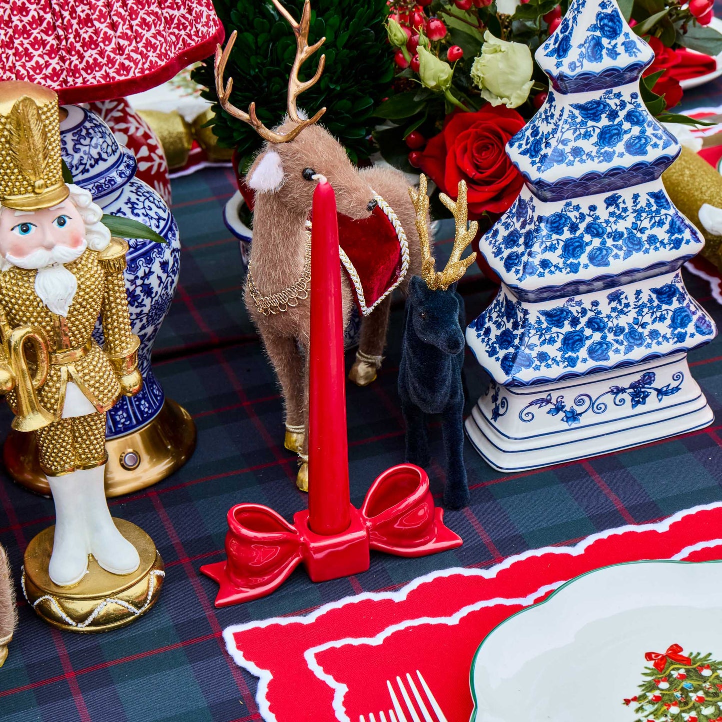 Red Ceramic Bow Candleholder (Pair)