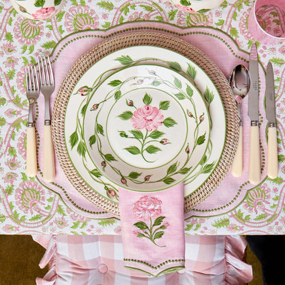 Pink Rose Embroidered Linen Napkins (Set of 4)