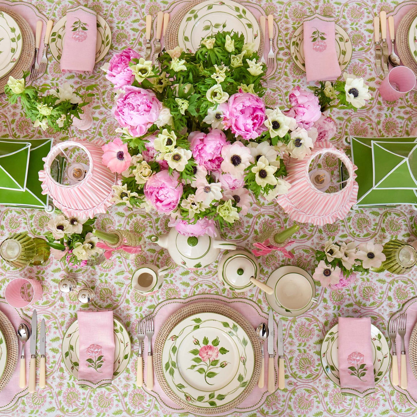 Pink Rose Embroidered Linen Napkins (Set of 4)