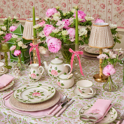 Pink Rose Embroidered Linen Napkins (Set of 4)