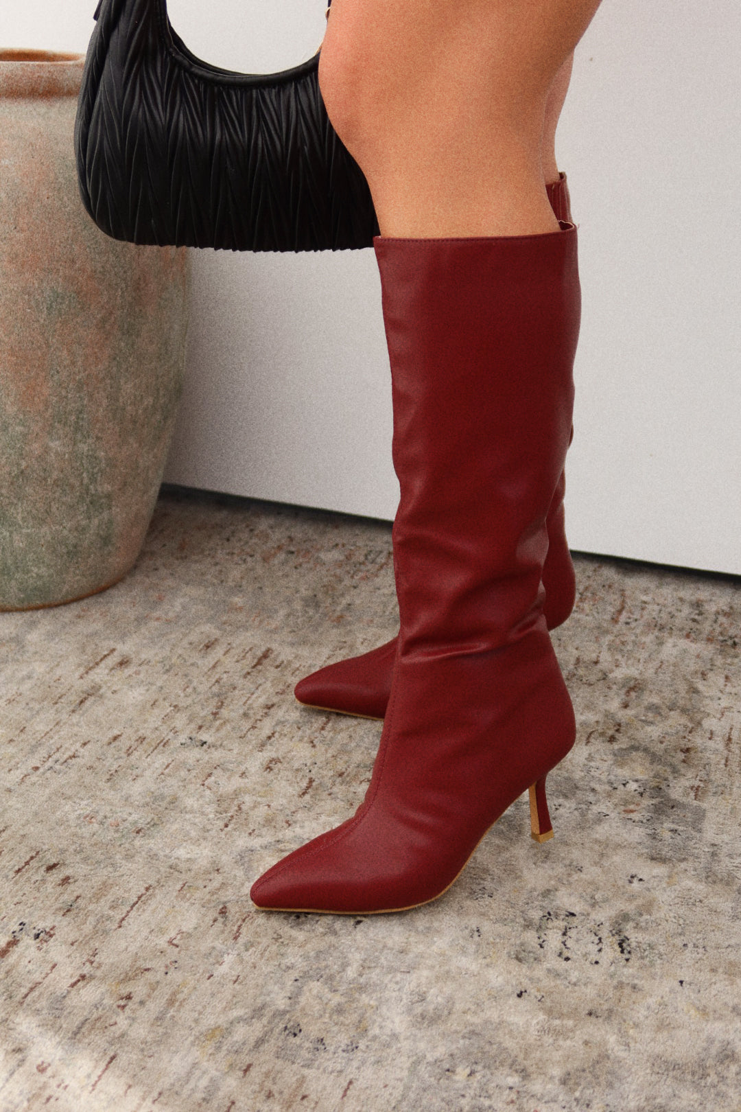 Jaylin Mid Heel Boots - Wine