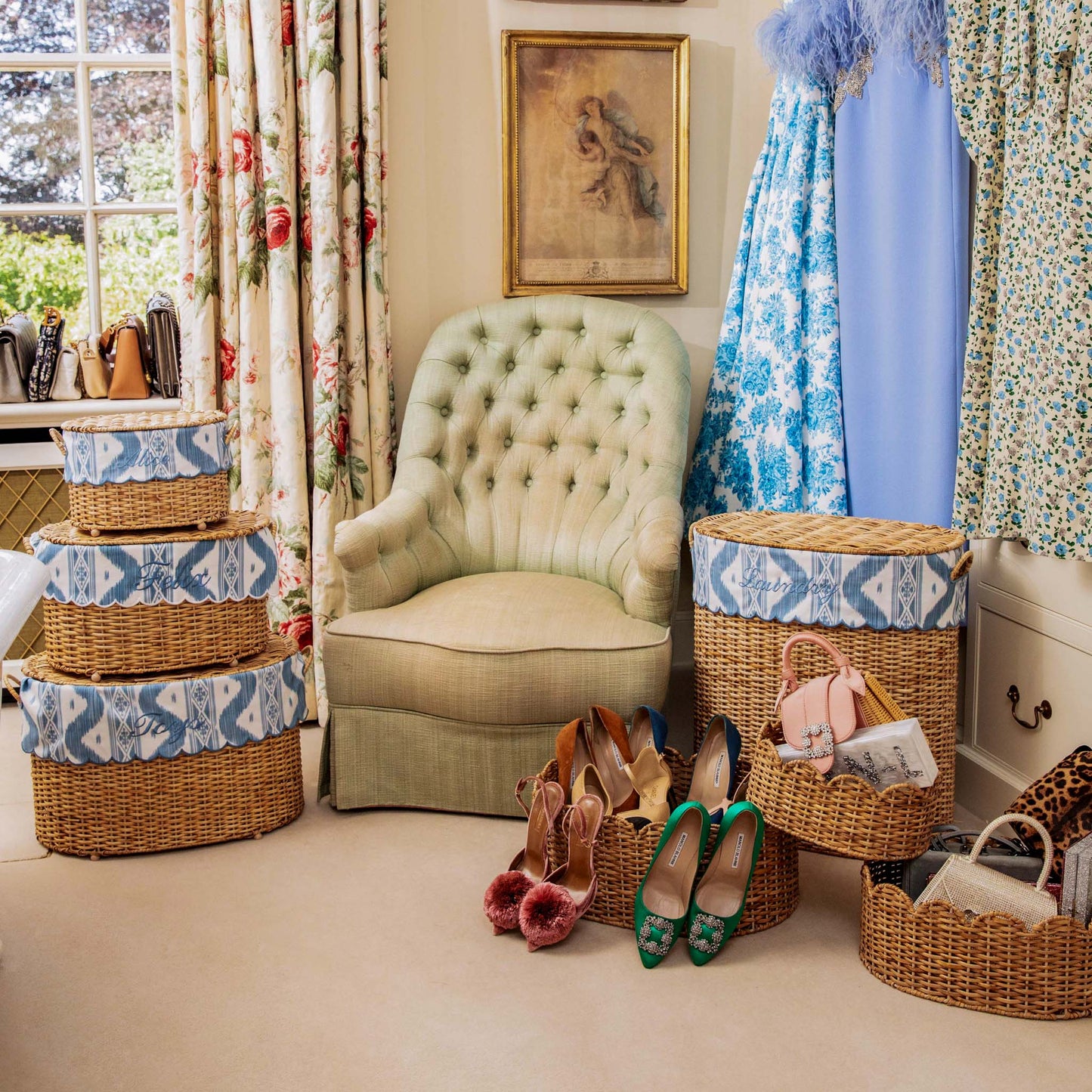Isabella Rattan Basket with Ikat Liner (Small)
