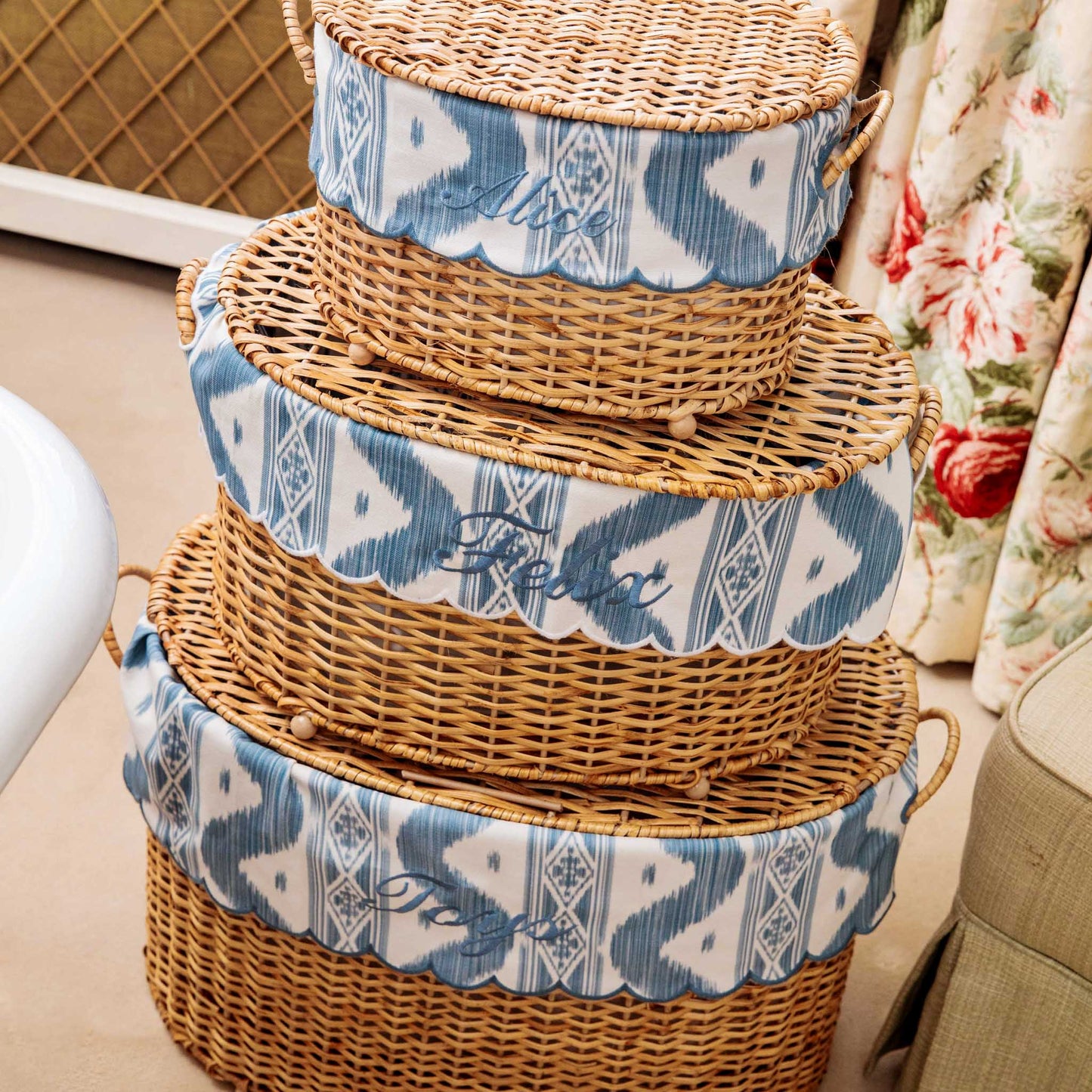 Isabella Rattan Basket with Ikat Liner (Small)