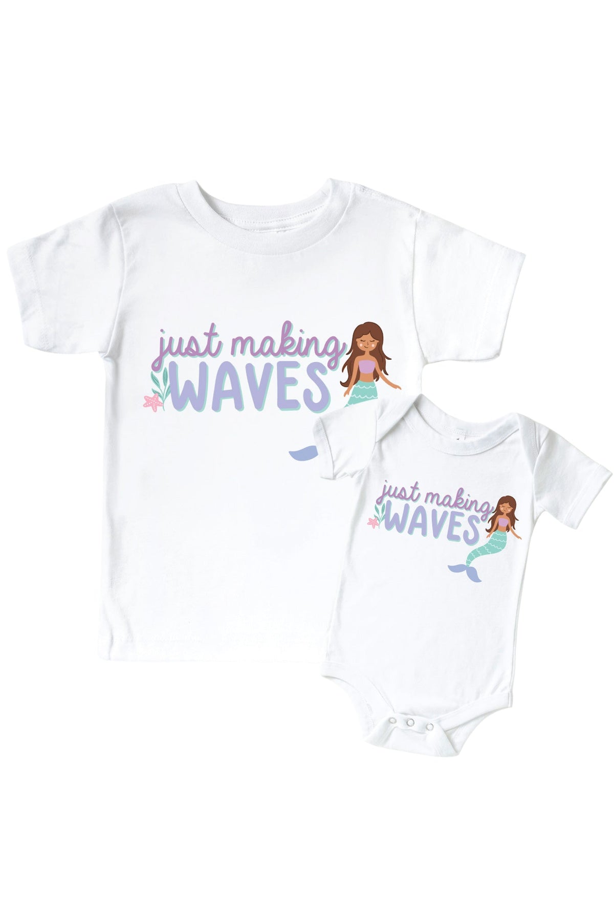 Just Making Waves Graphic Bodysuit & Kids Tee | White
