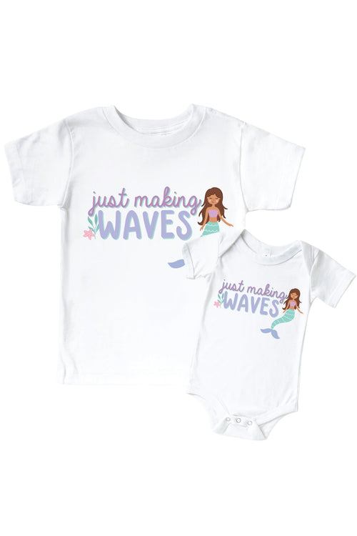 Just Making Waves Graphic Bodysuit & Kids Tee | White