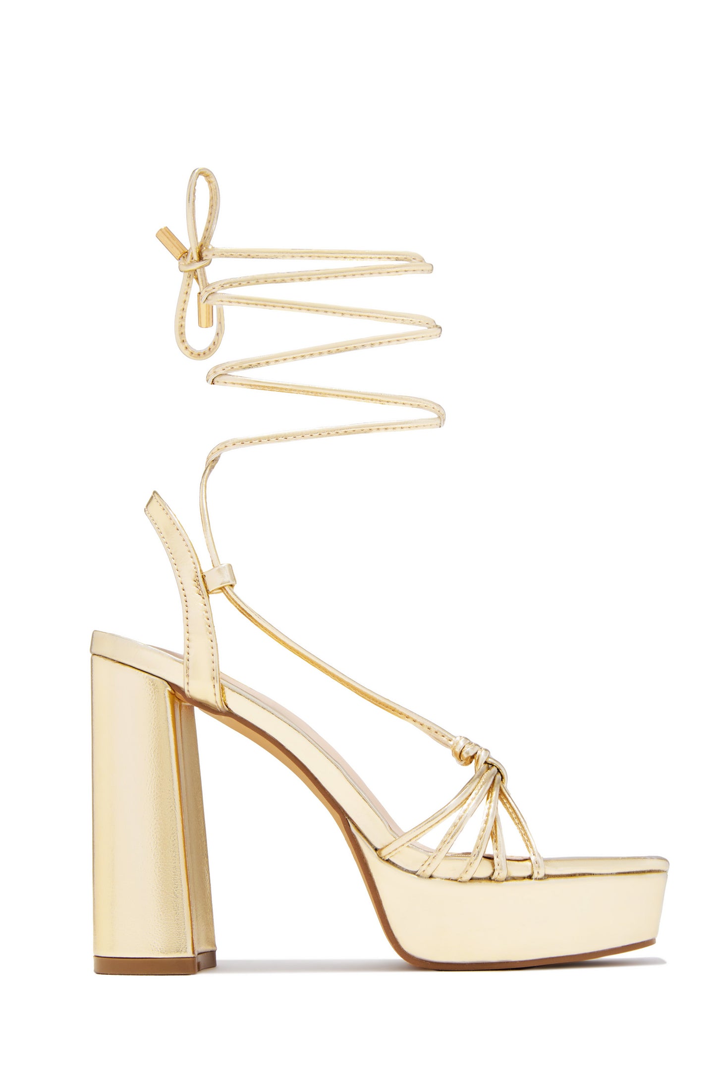 London Lace Up Platform Heels - Gold
