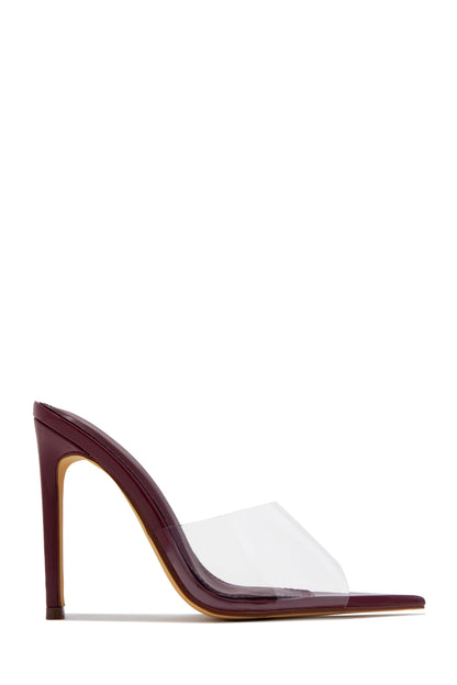 Ionic Clear Strap High Heel Mules - Wine