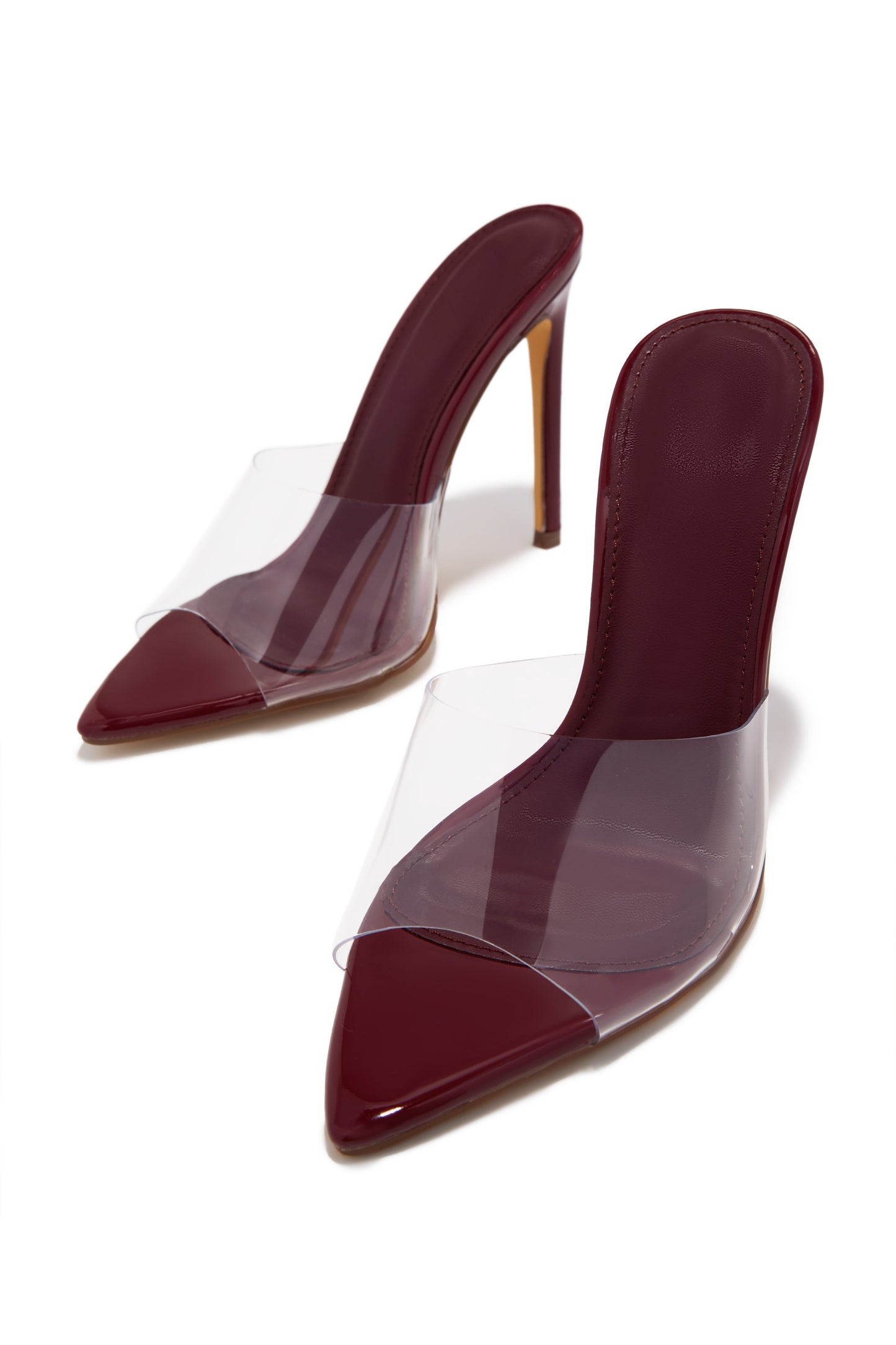 Ionic Clear Strap High Heel Mules - Wine