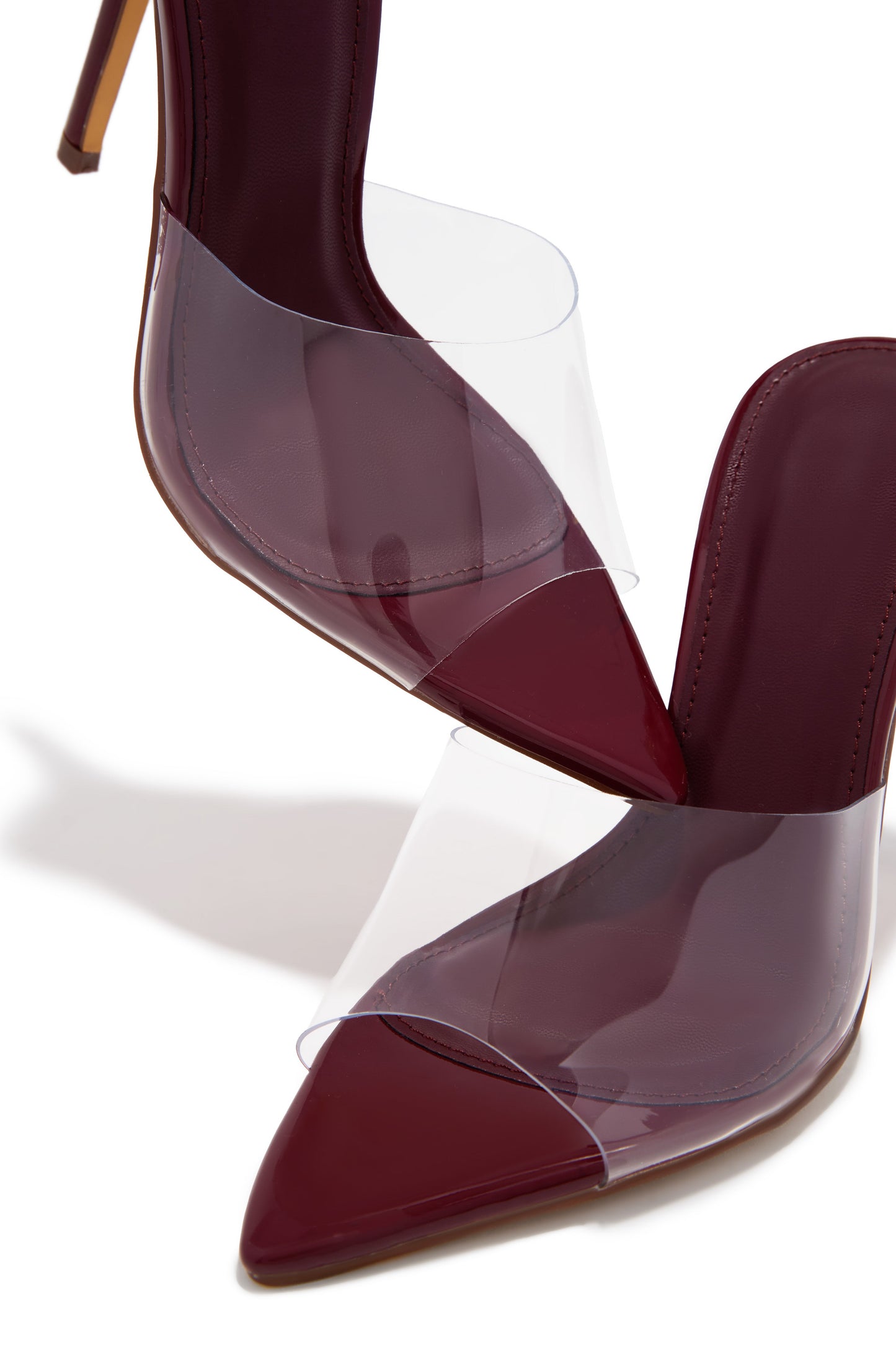 Ionic Clear Strap High Heel Mules - Wine