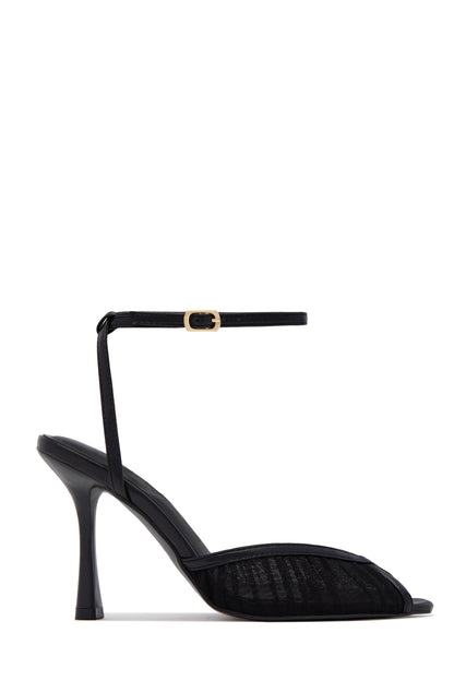 Juliette Mesh Ankle Strap Heels - Black