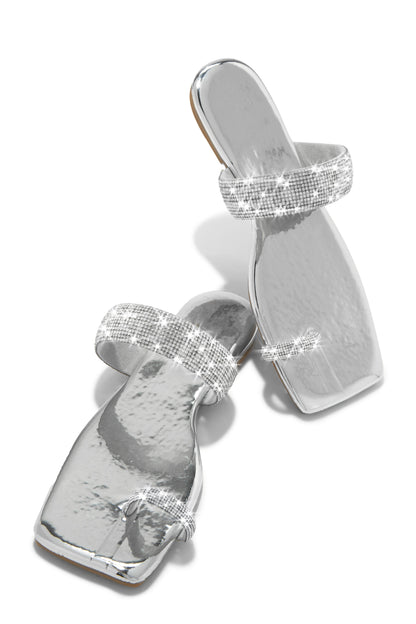 Playa Blanca Embellished Slip On Sandals - Silver